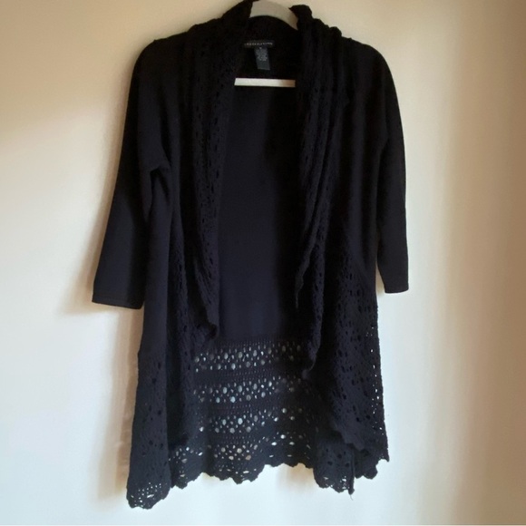 Grace Elements Crochet Collar and Hem Black Cardigan - Picture 4 of 7